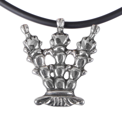 Sterling silver pendant necklace, 'Nopalera' - Sterling Silver Prickly Pear Pendant Necklace from Mexico