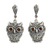 Marcasite and garnet dangle earrings, 'Curious Owl' - Thai  Silver and Marcasite Owl Earrings with Garnet thumbail