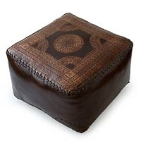 Leather ottoman cover, 'Moon' - Brazilian Leather Ottoman Cover