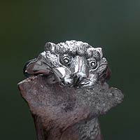 Men's sterling silver ring, 'Tiger Cub' - Handmade 925 Sterling Silver Tiger Cub Ring for Men