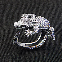 Sterling silver band ring, 'Baby Crocodile'