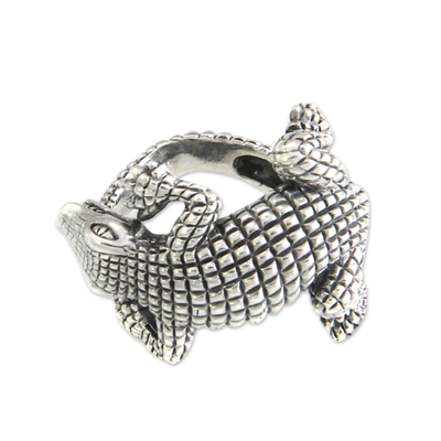 Sterling silver band ring, 'Baby Crocodile' - Hand Made Sterling Silver Ring from Indonesia