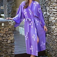Women's batik robe, 'Kissed by Violet' - Women's Handcrafted Batik Robe