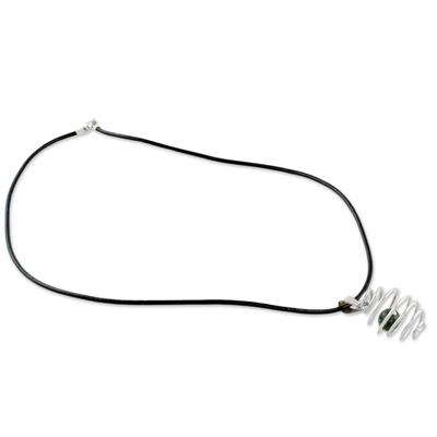 Jade pendant necklace, 'San Bartolome Honeycomb' - Dark Green Jade in 925 Silver Honeycomb on Leather Necklace