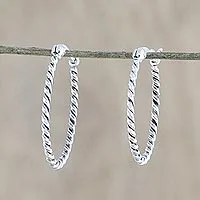 Sterling silver hoop earrings, 'Spiral Onwards' - Handmade Sterling Silver Twisted Hoop Earrings from Thailand