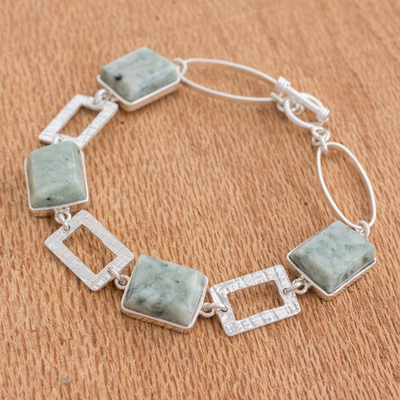pulsera de eslabones de jade - Pulsera de Plata de Ley 925 Diseño Geométrico con Jade