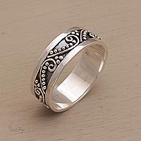 Sterling silver band ring, 'Punctuation Marks'
