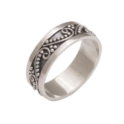 Sterling Silver Band Ring with Dot and Wire Motifs