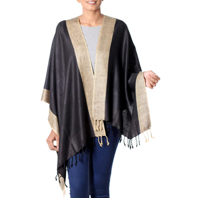 Silk shawl, 'Bhagalpur Cocoa' - Artisan Crafted Women's Silk Shawl