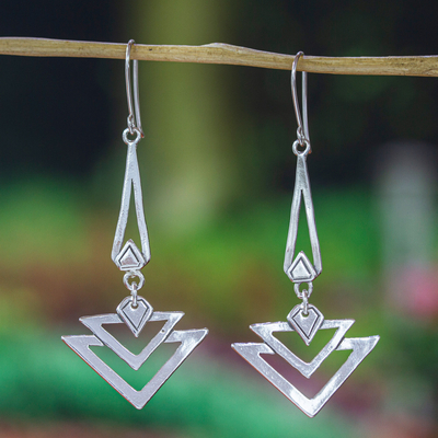 Sterling silver dangle earrings, 'Art Deco' - Artisan Crafted Antique Style Silver Earrings