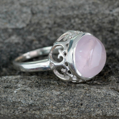 Rose quartz solitaire ring, 'Romantic Delhi' - Rose Quartz Jewelry Sterling Silver Solitaire Ring