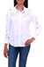 Rayon button-up blouse, 'Floral Cloud in White' - Floral Rayon Button-Front Blouse in White from Bali thumbail