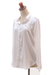 Rayon button-up blouse, 'Floral Cloud in White' - Floral Rayon Button-Front Blouse in White from Bali (image 2e) thumbail