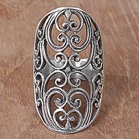 Sterling silver cocktail ring, 'Sylvan Shield' - Indonesian Handmade Sterling Silver Ring with Swirl Motifs