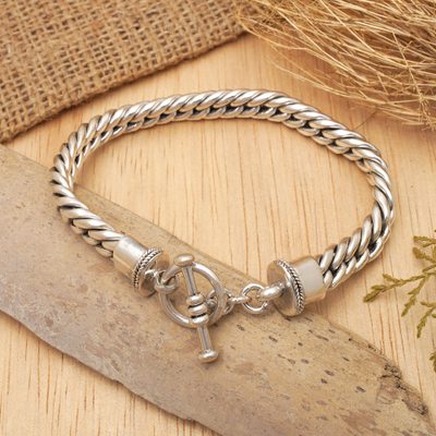 Men's sterling silver braided bracelet, 'Silver Choices' - Men's Sterling Silver Chain Bracelet