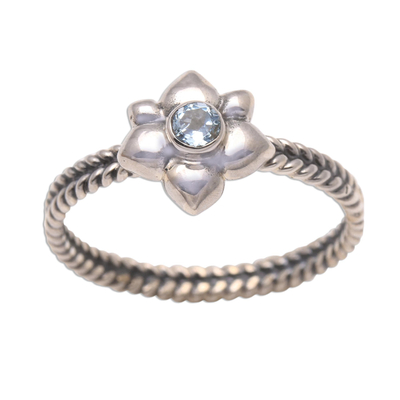 Aquamarine ring, 'March Daffodil' - Floral Sterling Silver and Aquamarine Ring