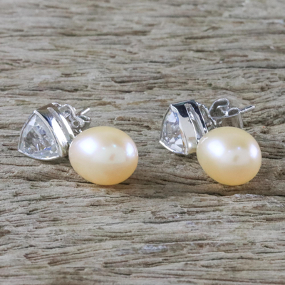 Pearl and topaz drop earrings, 'Sweet Soul' - Pearl and Topaz Earrings from Thailand