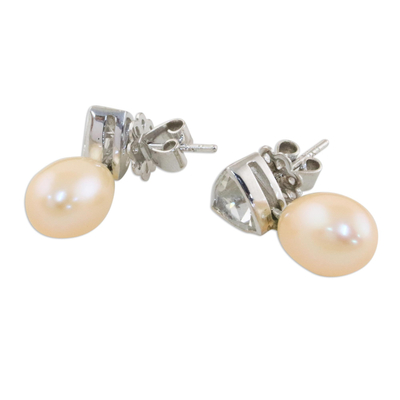 Pearl and topaz drop earrings, 'Sweet Soul' - Pearl and Topaz Earrings from Thailand