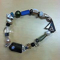 Cultured pearl and smoky quartz beaded bracelet, 'Maritime' - Cultured pearl and smoky quartz beaded bracelet