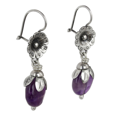 Amethyst dangle earrings, 'Budding Amethyst' - Hand Crafted Amethyst and Sterling Silver Dangle Earrings