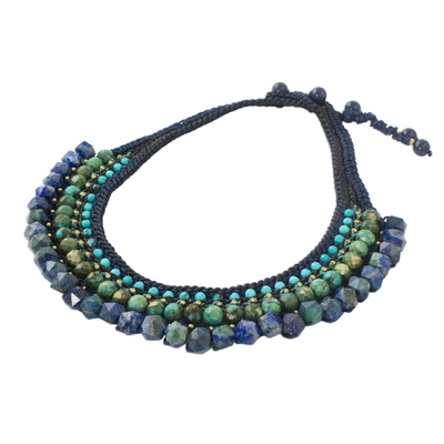 Lapis lazuli collarette necklace, 'Bohemian Charm' - Bohemian Lapis Lazuli Collarette Necklace from Thailand