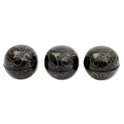 Lacquered wood boxes, 'Golden Universe' (set of 3) - Handcrafted Lacquered Wood Round Decorative Boxes (set of 3)