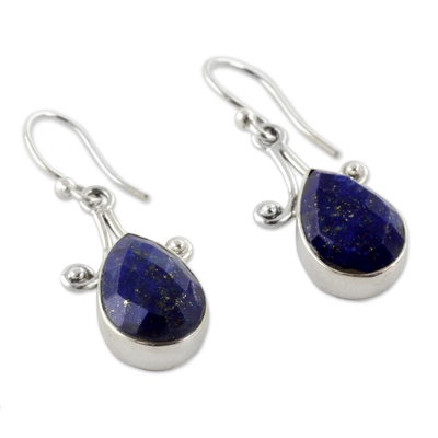 Lapis lazuli dangle earrings, 'Himalaya Muse' - Artisan Crafted Lapis Lazuli and Sterling Silver Jewelry