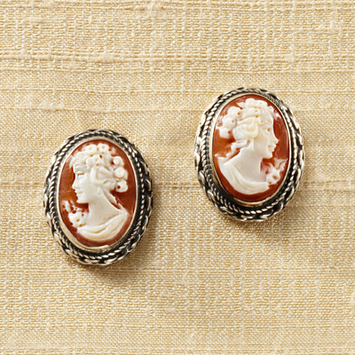 Cameo button earrings, 'Graceful Silhouette' - Cameo Earrings
