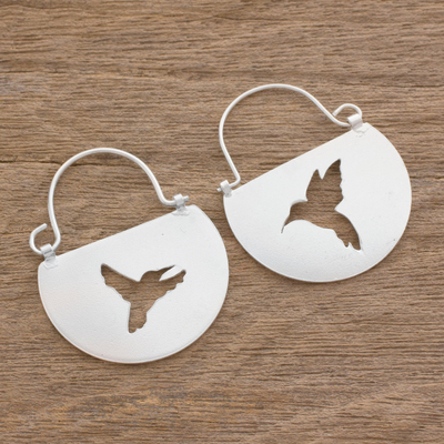 Sterling silver hoop earrings, 'Two Hummingbirds' - Sterling Silver Hummingbird Hoop Earrings from Costa Rica