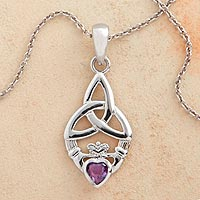 Amethyst pendant necklace, 'Claddagh' - Amethyst and Sterling Silver Claddagh Necklace