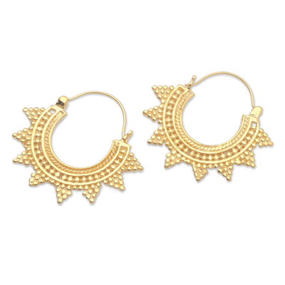 Gold plated hoop earrings, 'Sunrays' - 18k Gold Plated Balinese Hoop Earrings