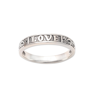 Sterling silver band ring, 'Love Swirls' - Love-Themed Sterling Silver Band Ring from Bali