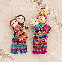 Dekopuppen aus Baumwolle, „Zwei Mütter“ (Paar) - Handgefertigte Baumwoll-Sorgenpuppen aus Guatemala (Paar)