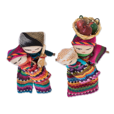 Muñecas decorativas de algodón, (par) - Worry Dolls hechos a mano de algodón de Guatemala (par)