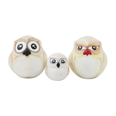 Ceramic home accents, 'Family of Owls' (set of 3) - Three Hand-Painted Ceramic Owl Home Accents from Thailand
