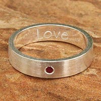 Garnet band ring, 'Impressed by Love' - Sterling Silver and Garnet Band Ring