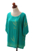 Rayon batik blouse, 'Balinese Breeze in Turquoise' - Batik Rayon Blouse in Turquoise and Lemon from Bali (image 2e) thumbail