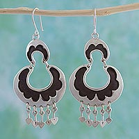 Sterling silver dangle earrings, 'Half Moons' - Ornate Handcrafted Sterling Silver Earrings