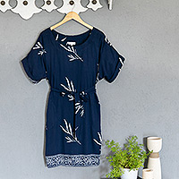 Rayon batik shift dress, 'Midnight Fall' - Batik Rayon Shift Dress in Midnight and White