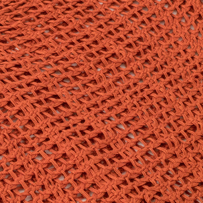 Cotton poncho, 'Fresh Sapodilla' - Handmade Open Weave All Cotton Poncho in Deep Orange