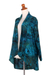 Rayon batik kimono jacket, 'Kenanga' - Long Sleeve Women's Rayon Jacket with Teal Floral Print (image 2e) thumbail