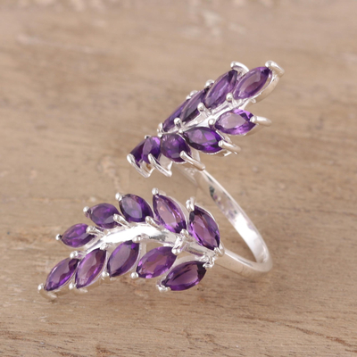 Amethyst wrap ring, 'Lavender Leaves' - 5-Carat Amethyst Wrap Ring Crafted in India
