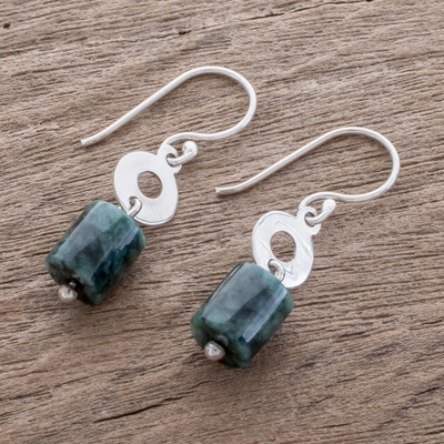 Jade dangle earrings, 'Green Pillars' - Cylindrical Jade Dangle Earrings Crafted in Guatemala