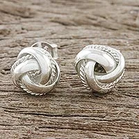Sterling silver stud earrings, 'Sweet Knots' - Knot Motif Sterling Silver Stud Earrings from Thailand
