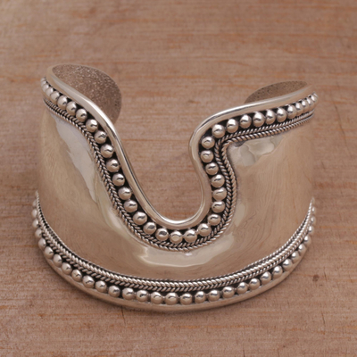 Sterling silver cuff bracelet, 'Royal Shine' - Handcrafted Sterling Silver Shining Cuff Bracelet from Bali