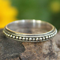Sterling silver band ring, 'Circle of Stars' - Thai Sterling Silver Bead Design Band Ring