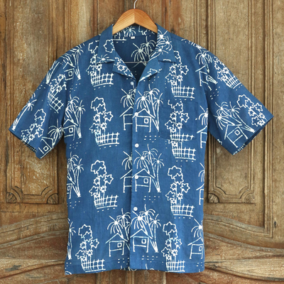 Herrenhemd aus Batik-Leinen- und Baumwollmischung - Herrenhemd aus Batik-Leinen- und Baumwollmischung von Java