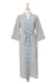 Cotton robe, 'Blue Diamonds' - Diamond Embroidered Cotton Robe in Ash from Thailand thumbail