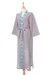 Cotton robe, 'Blue Diamonds' - Diamond Embroidered Cotton Robe in Ash from Thailand (image 2b) thumbail