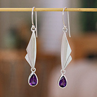Amethyst dangle earrings, 'On Silver Wings' - Amethyst dangle earrings